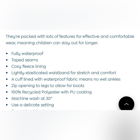 Jojo Maman Bebe Fleece-lined Waterproof snow pants / trousers in size 12-18 mo - Picture 6 of 6